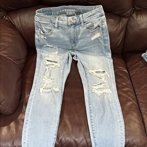 American Eagle Outfitters Light Blue Ripped Skinny Jeans